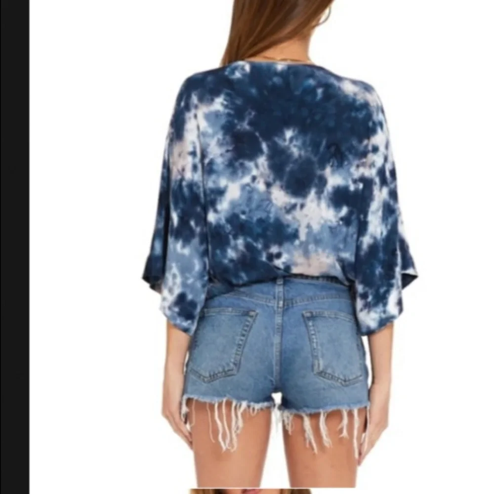 Revolve Young, broke and fabulous blue tie died Tia blouse cross front - Picture 3 of 6